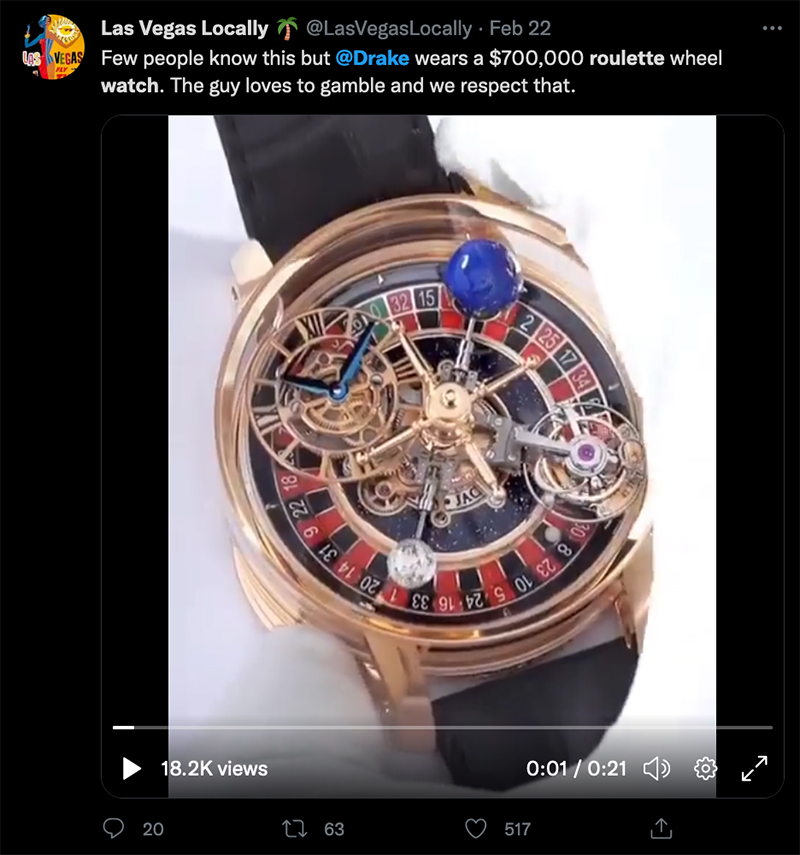 Drake's New Watch Has a Fully Functional Roulette Wheel